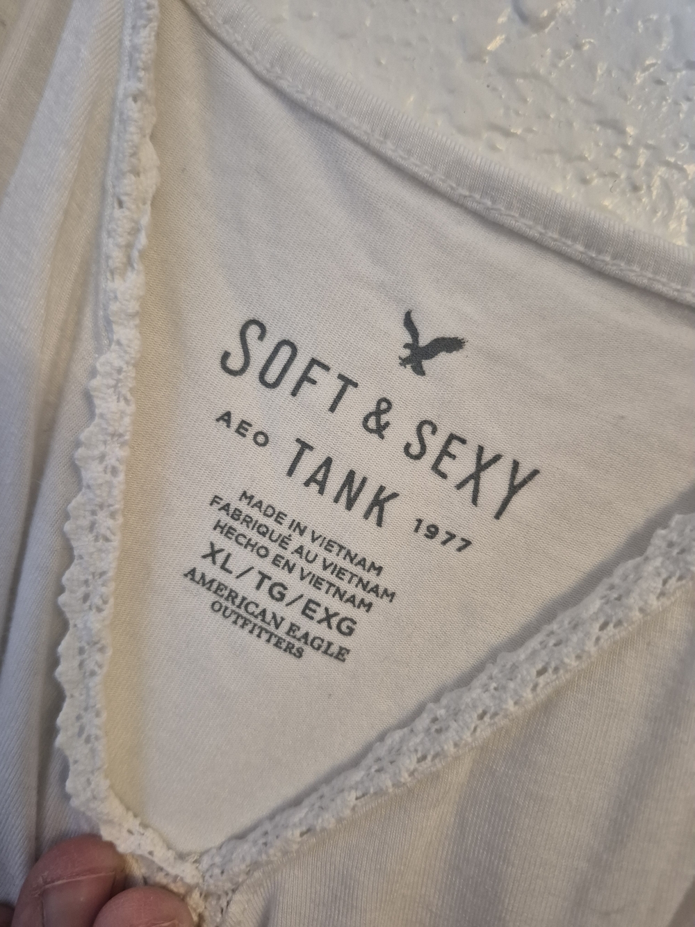 American Eagle Outfitters Soft & Sexy Cream Lace Trim Tank Top